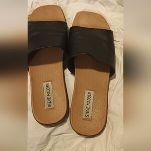 Steve Madden Black Leather Women's Slide Sandals